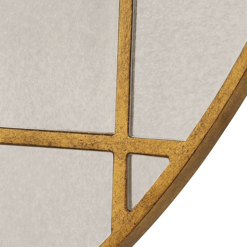 Geometric Grid Round Wall Mirror - 45" - Antiqued Gold Finish