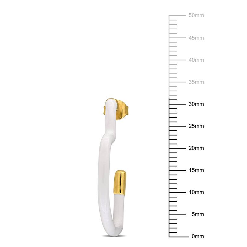 Miadora White Enamel Plated Open Heart Earrings in Yellow Plated Sterling Silver