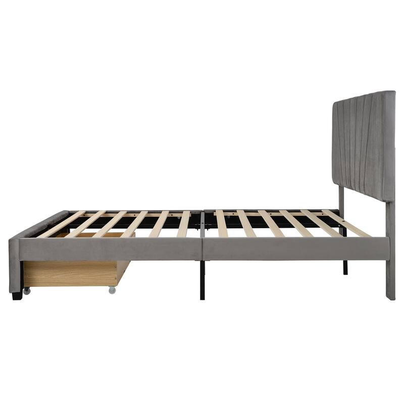 Storage Bed Velvet Upholstered Platform Bed with a Big Drawer