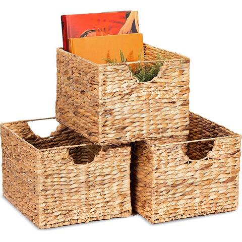 Wicker Decorative Shelf Organizer Bins - Seagrass Baskets, 3-Pack