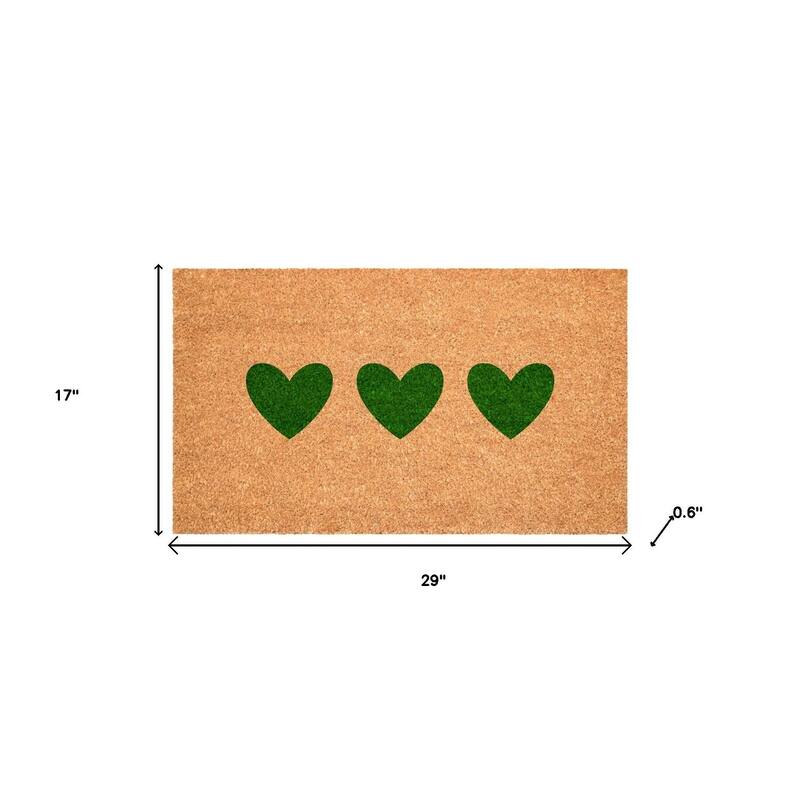HomeRoots 17" X 29" Brown And Green Three Hearts Outdoor Coir Door Mat - 17.00' X '29.00