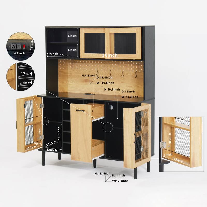 Kitchen Pantry Cabinet with Storage Doors, Coffee Bar Cabinet with Power Outlet, Buffet Sideboard Cabinet with Wine Rack