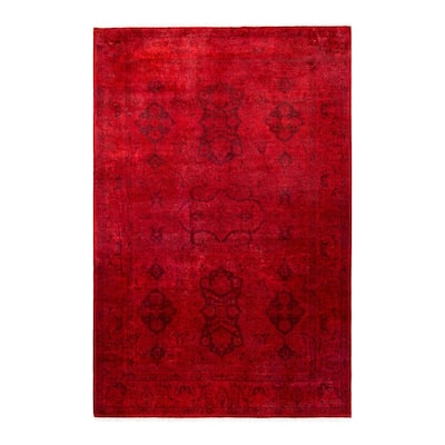 Overton Hand Knotted Wool Vintage Inspired Modern Contemporary Overdyed Red Area Rug - 4' 1" x 6' 2"