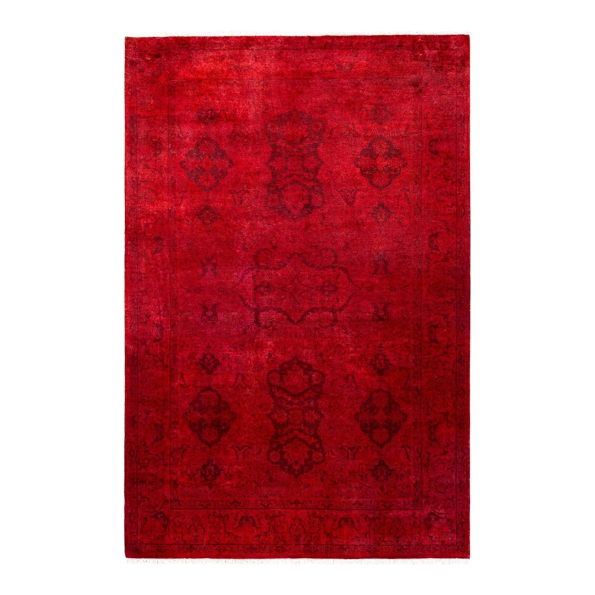 Overton Hand Knotted Wool Vintage Inspired Modern Contemporary Overdyed Red Area Rug - 4' 1" x 6' 2"