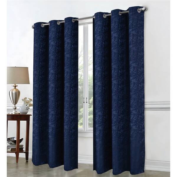 slide 2 of 15, Calypso Shimmer Marble Window Curtain Set Navy Blue