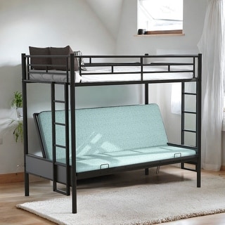 Artsy Twin over Full Metal Bunk Bed with futon and integrated side ladder, Multi-Function, Black