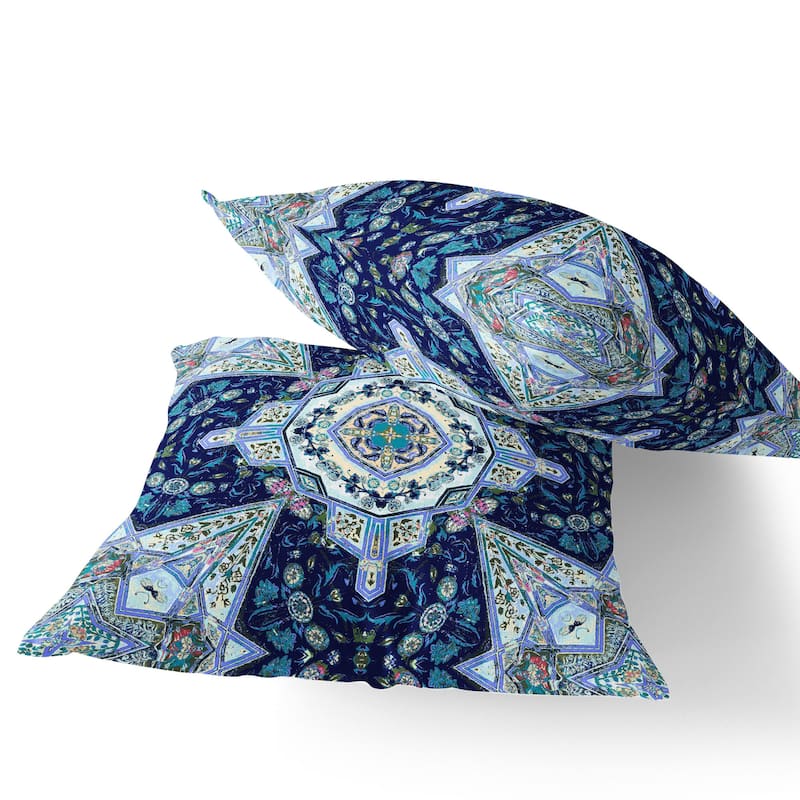 HomeRoots Set of Two 16" X 16" Blue and Green Blown Seam Floral Indoor Outdoor Throw Pillow - 16.00' X '16.00' X '5.00