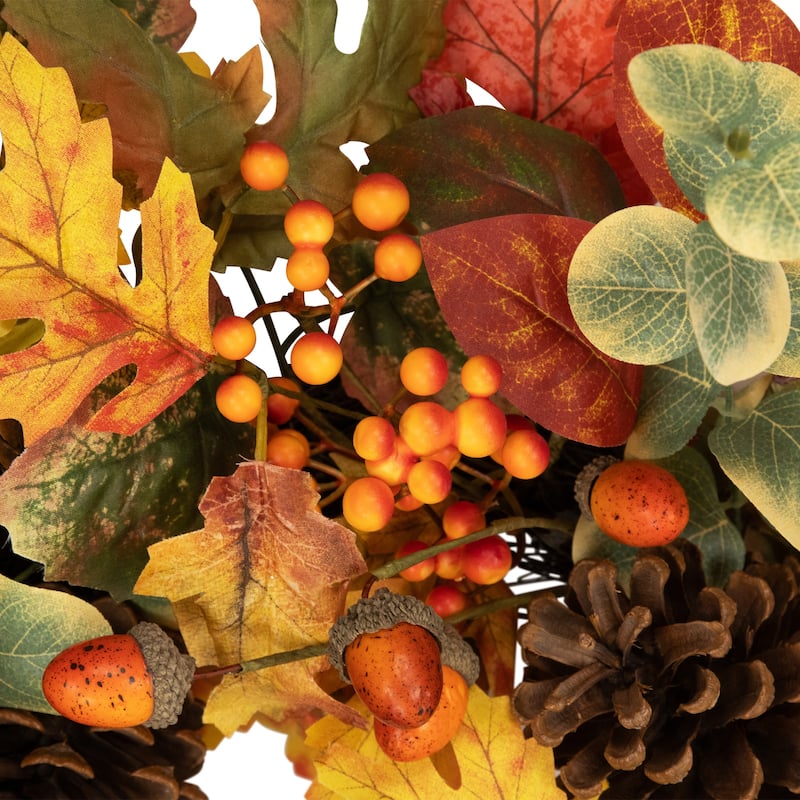 Berries and Pine Cones Artificial Maple Leaf Fall Harvest Wreath - 26" - Unlit