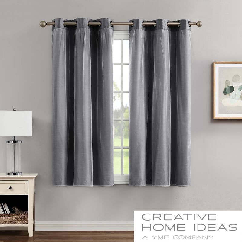 Creative Home Ideas Augusta Faux Silk Blackout with Sheer Overlay Grommet Window Curtain Panel Pair with Tiebacks