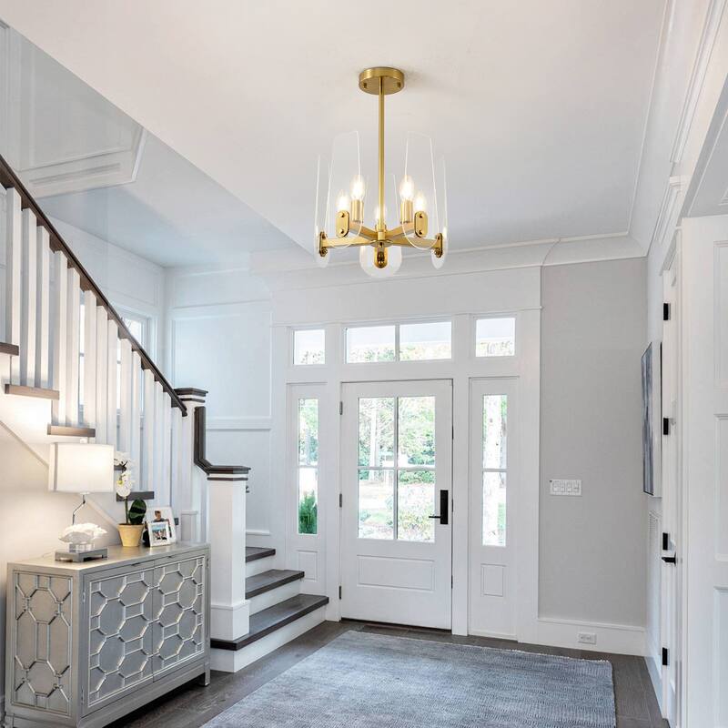 5-Lights Modern Gold - Toned Chandelier with Transparent Panels