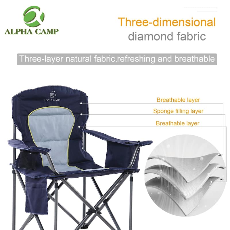 Oversized Camping Folding Chair Heavy Duty Support 450 LBS Steel Frame Collapsible Padded Arm Chair with Cup Holder
