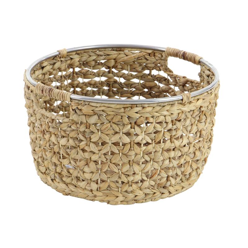 Seagrass Handmade Decorative and Functional Storage Basket with Metal Handles - Set of 3 Light Brown - Roche River Decor