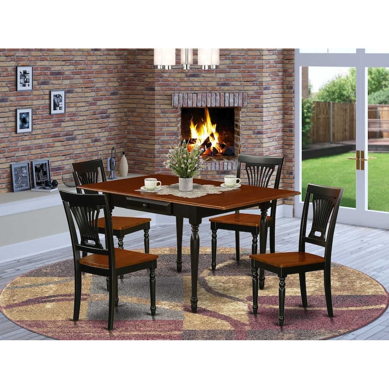 Kitchen Table Set with 4 Chairs - Wooden Dining Room Set - Black & Cherry Finish - 5 Piece Table Set