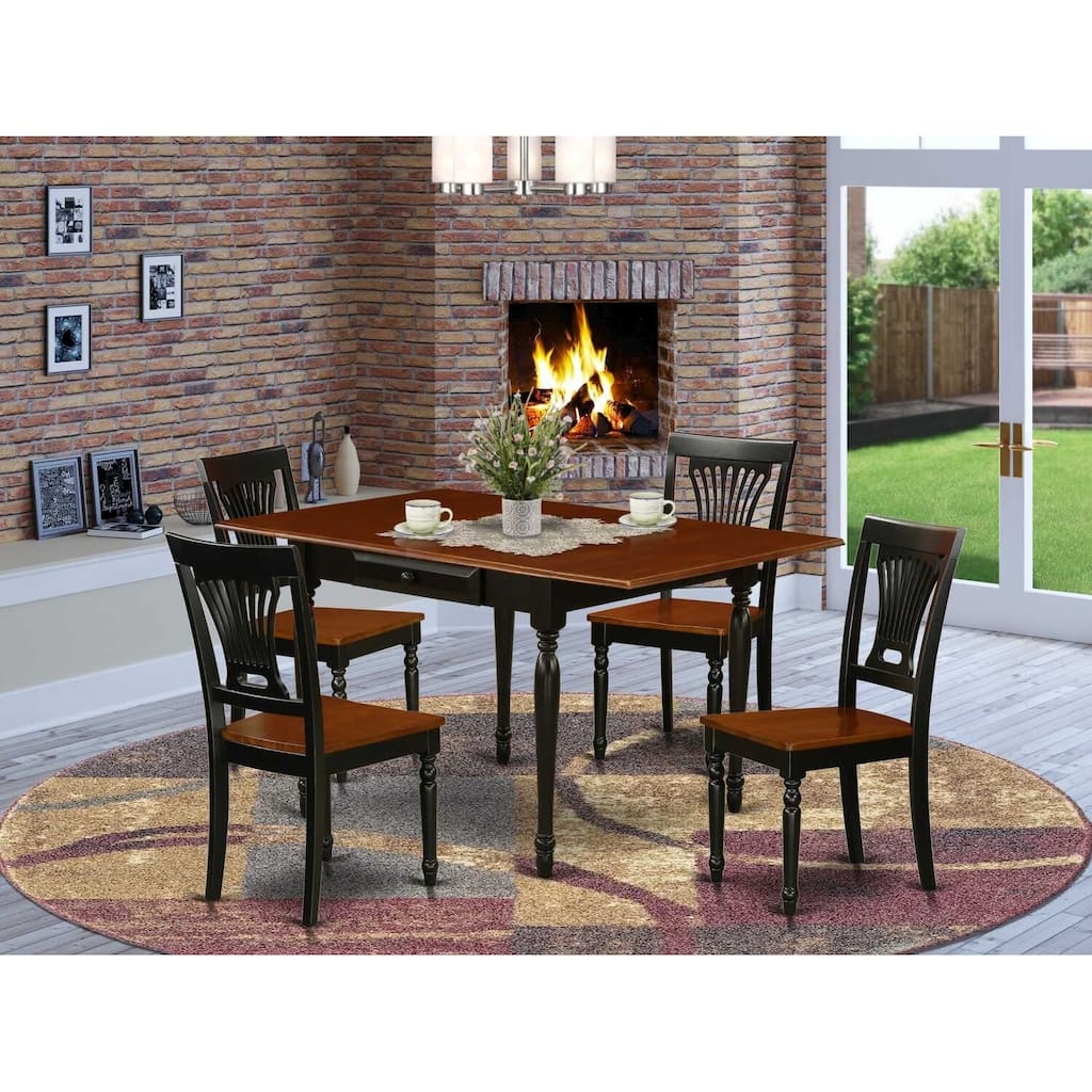 Kitchen Table Set with 4 Chairs - Wooden Dining Room Set - Black & Cherry Finish - 5 Piece Table Set