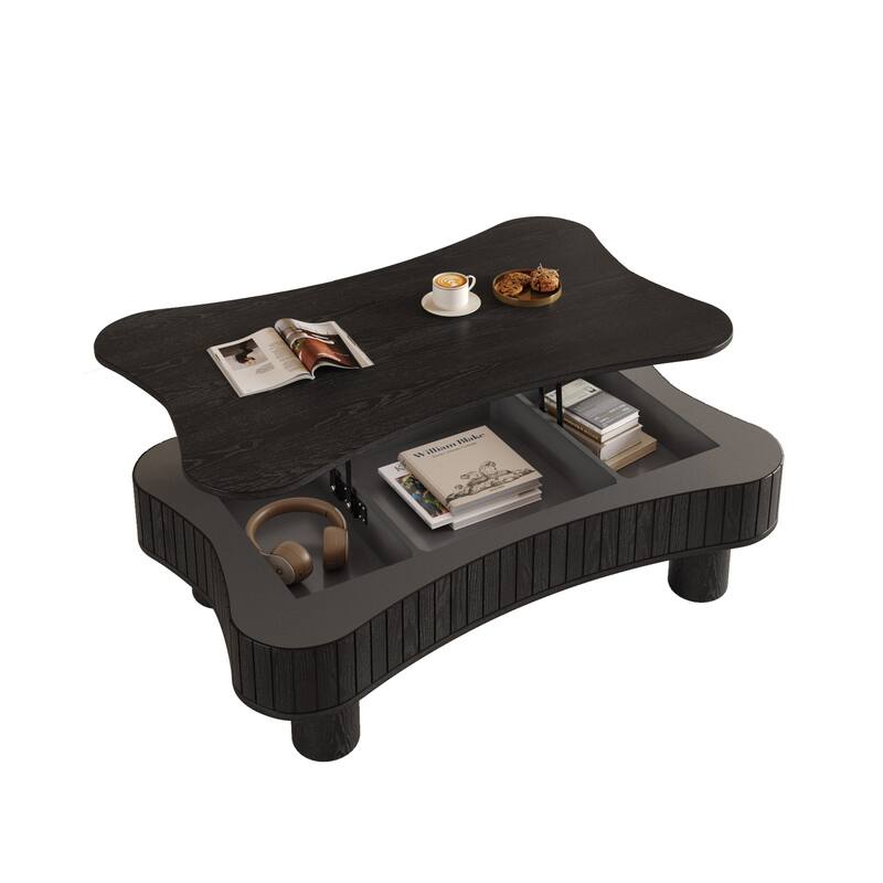 Roomfitters 42" Lift Top Coffee Table, Fluted Storage Center Table with Silent Hydraulic Lift for Living Room