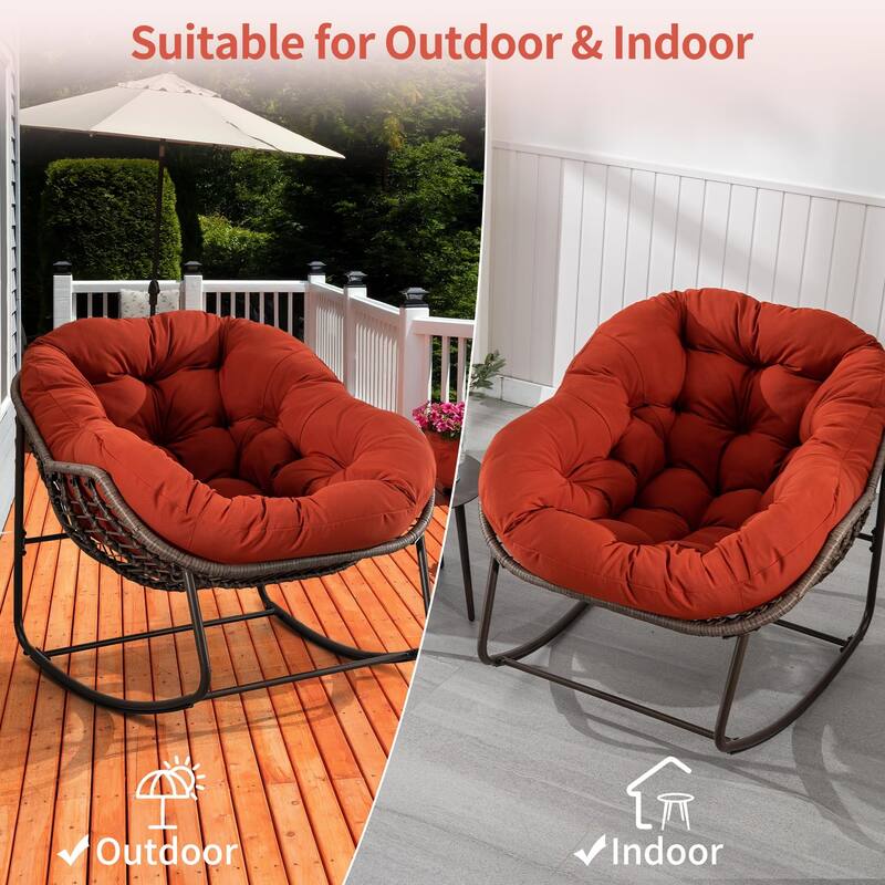 Outdoor Rattan Rocker Recliner Chair With Polyester Padded Cushion （set of 2）
