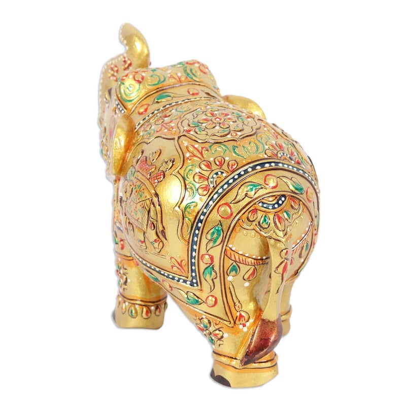 Novica Handmade Golden Pachyderm Wood Figurine