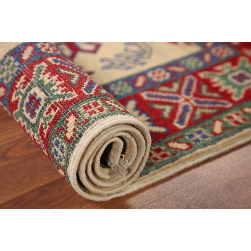 Kazak Foyer Rug Hand-Knotted Oriental Beige Wool Carpet - 2'8" x 4'1"
