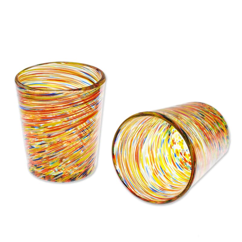 Novica Handmade Rainbow Centrifuge Handblown Juice Glasses (Pair)