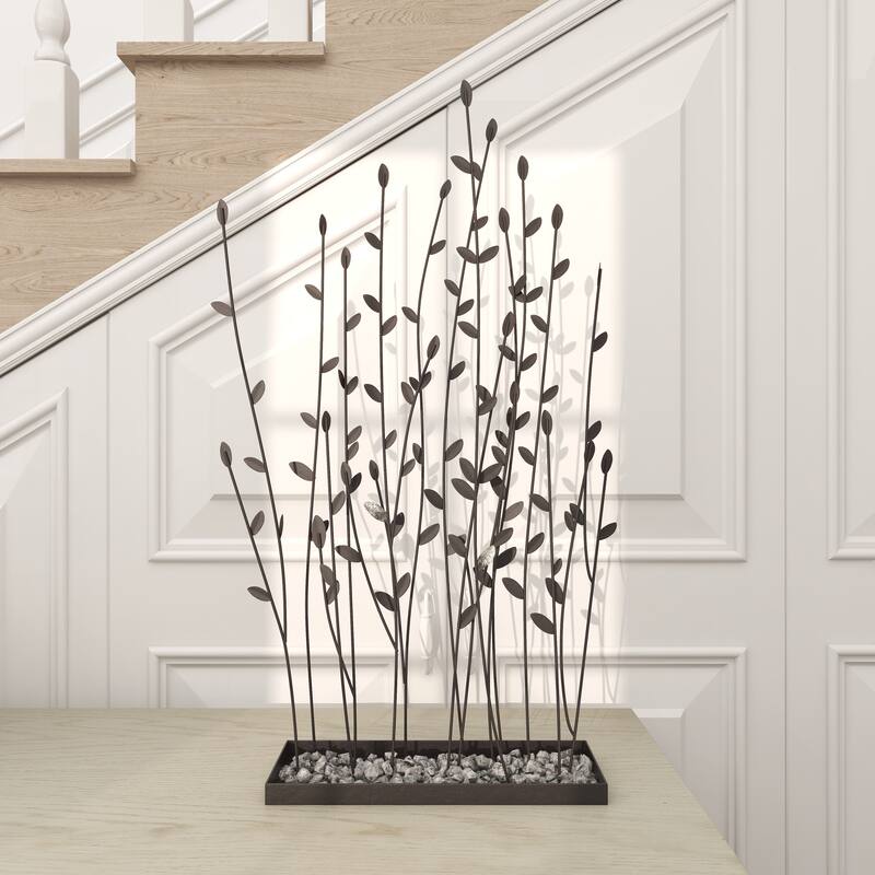 Metal Floral Decorative Sculpture with Loose Stones - Black - Roche River Decor