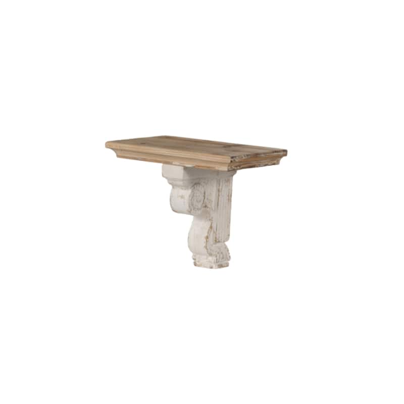 Weathered Style Corbel Wooden Wall Shelf - 13.75" - White and Brown