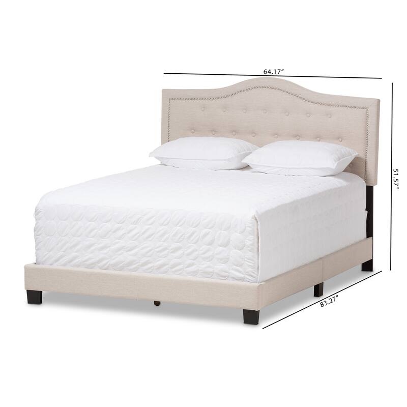 Modern Beige Fabric Bed - Full Size Platform Bed Frame - Low Profile Bedroom Furniture
