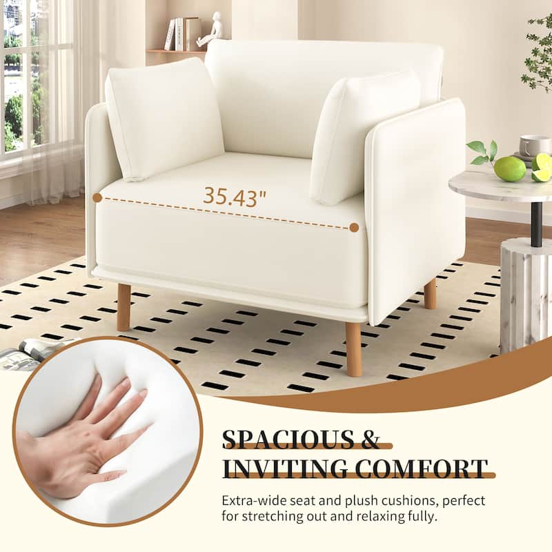 Modern Upholstered Accent Chair, Ergonomic Single Sofa Chair, Lounge Reading Chair with Solid Wood Legs for Living Room, Bedroom