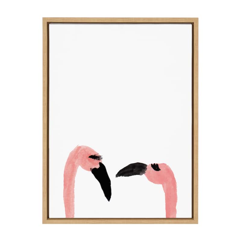 Kate and Laurel Sylvie Flamingo Faces Framed Canvas by Kendra Dandy of Bouffants and Broken Hearts - 18x24 - Plastic - Brown