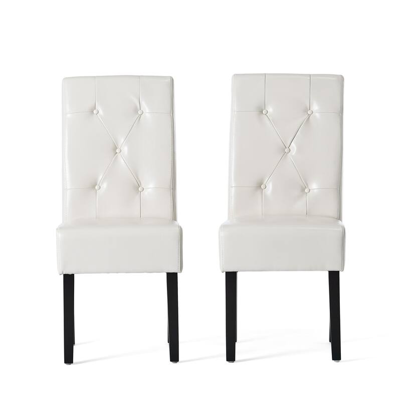 Faux Leather Dining Chair Set of 2, Modern High-Back Kitchen Chair with Wooden Legs, Armless Side Chair