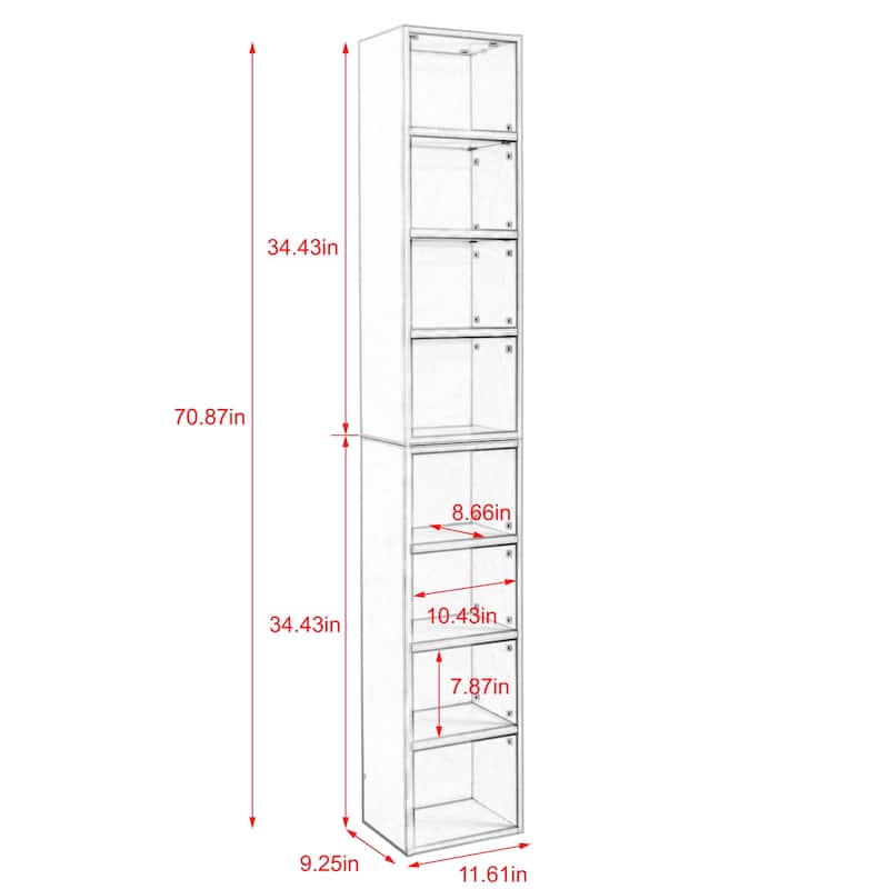 Roomfitters 8-Tier Tall Narrow Bookcase with Adjustable Shelves, Slim Storage Tower for Books, CDs, DVDs, and Décor