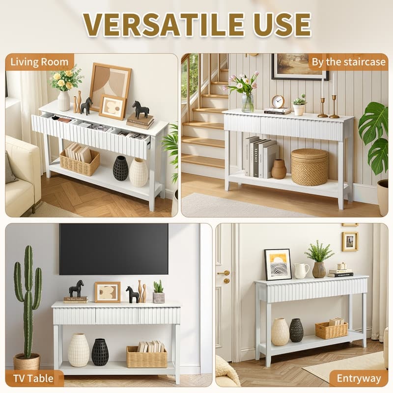 White 2-layer 3-draw MDF 130 * 30 * 81cm Grille Foyer Table
