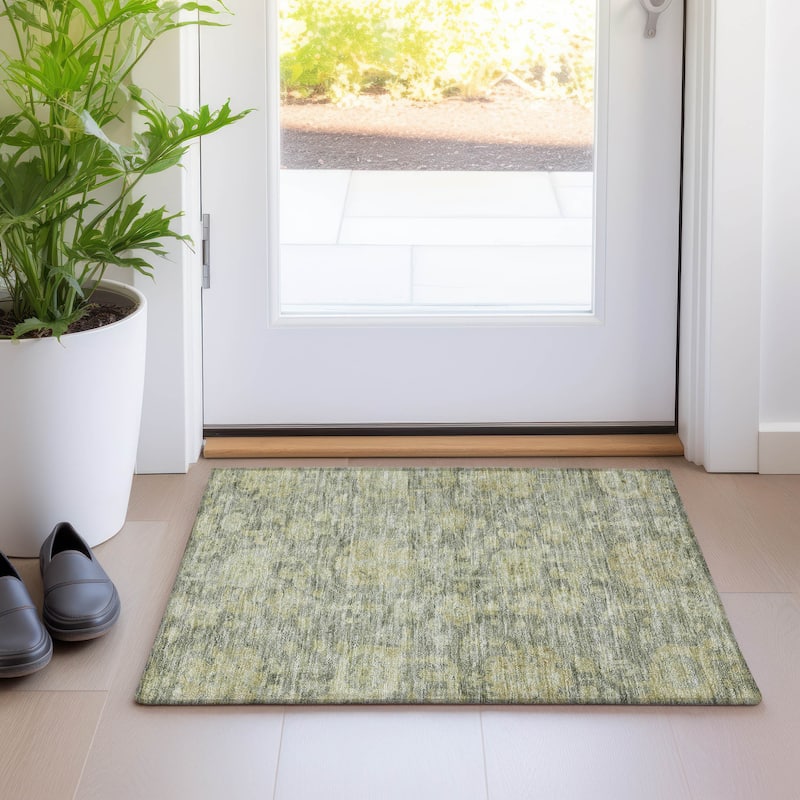 Machine Washable Indoor/ Outdoor Vintage Traditional Chantille Rug - Sage - 1'8" x 2'6"