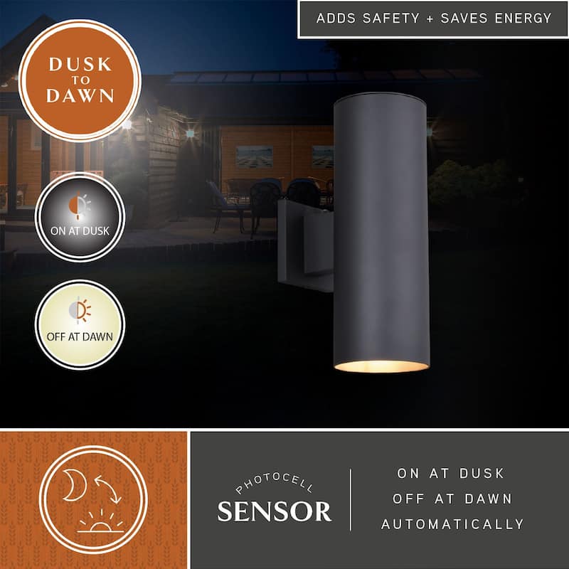 Chiasso Aluminum 2 Light Dusk to Dawn Black Contemporary Outdoor Wall Light