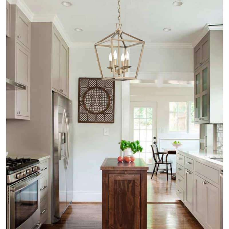 Cage Chandelier 4-Light Lantern Square Light Pendant