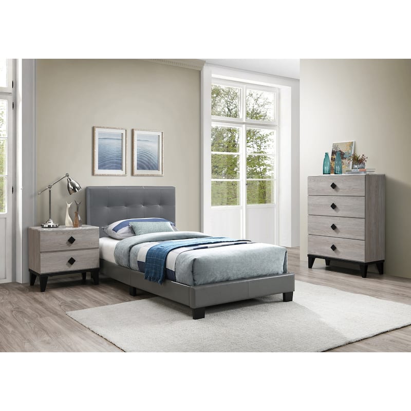 Faux Leather Upholstered Bed with Tufting
