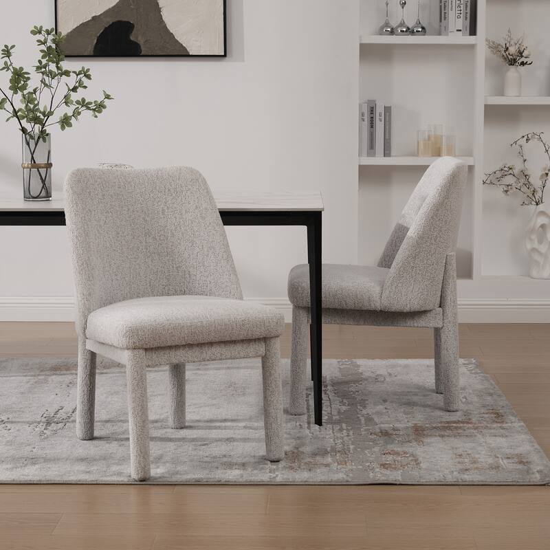 21.46" Wide Modern Minimalist Dining Chair Set Of Two, Chenille Upholstered, Rubberwood Legs, High Curved Backrest