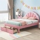 preview thumbnail 26 of 48, Seashell-Shaped Platform Bed Frame with 2 Drawers & LED Pink - Full