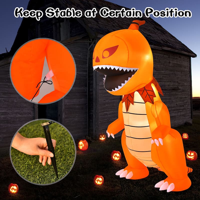 Costway 8FT Halloween Inflatable Pumpkin Head Dinosaur Blow Up with
