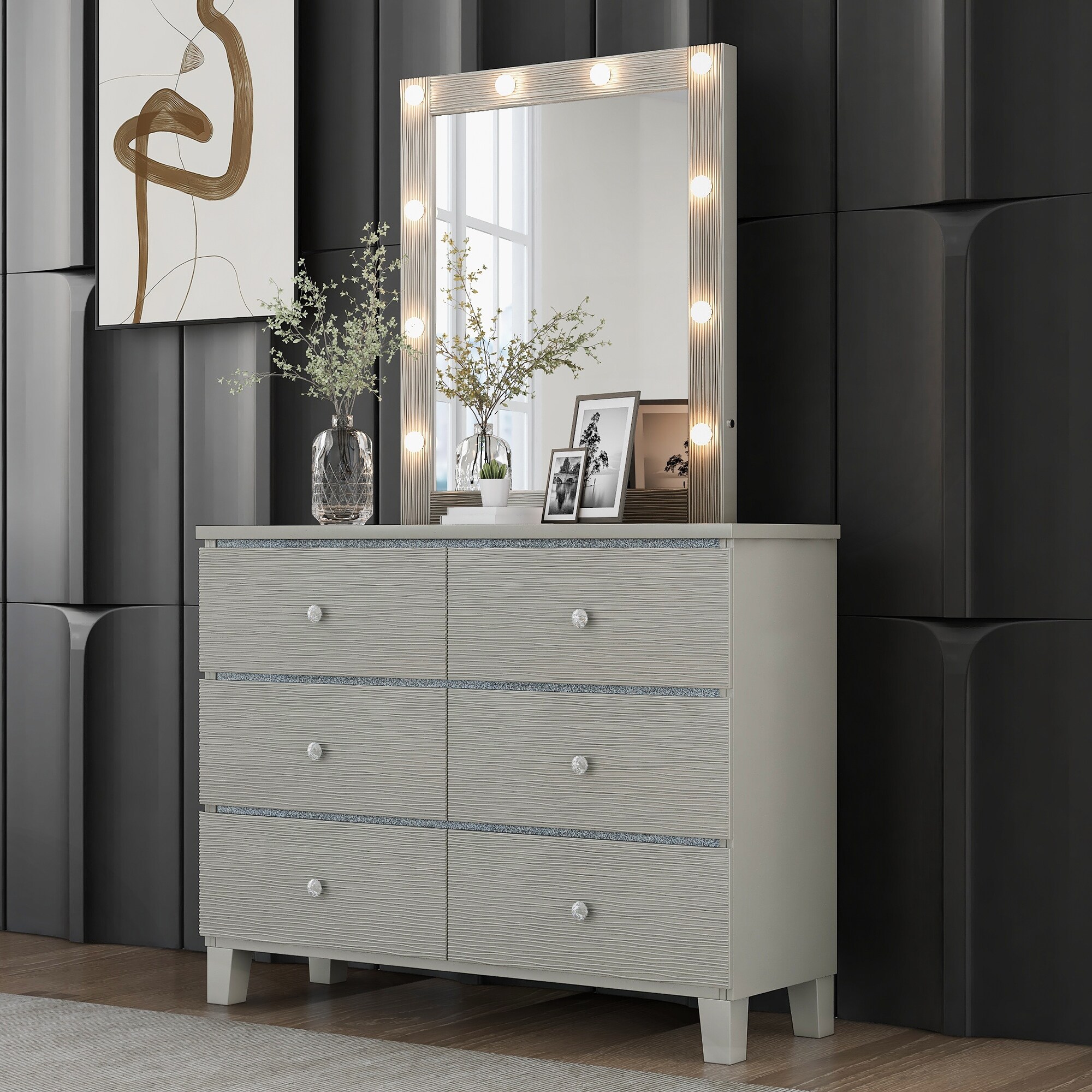 Silver dresser top and mirror