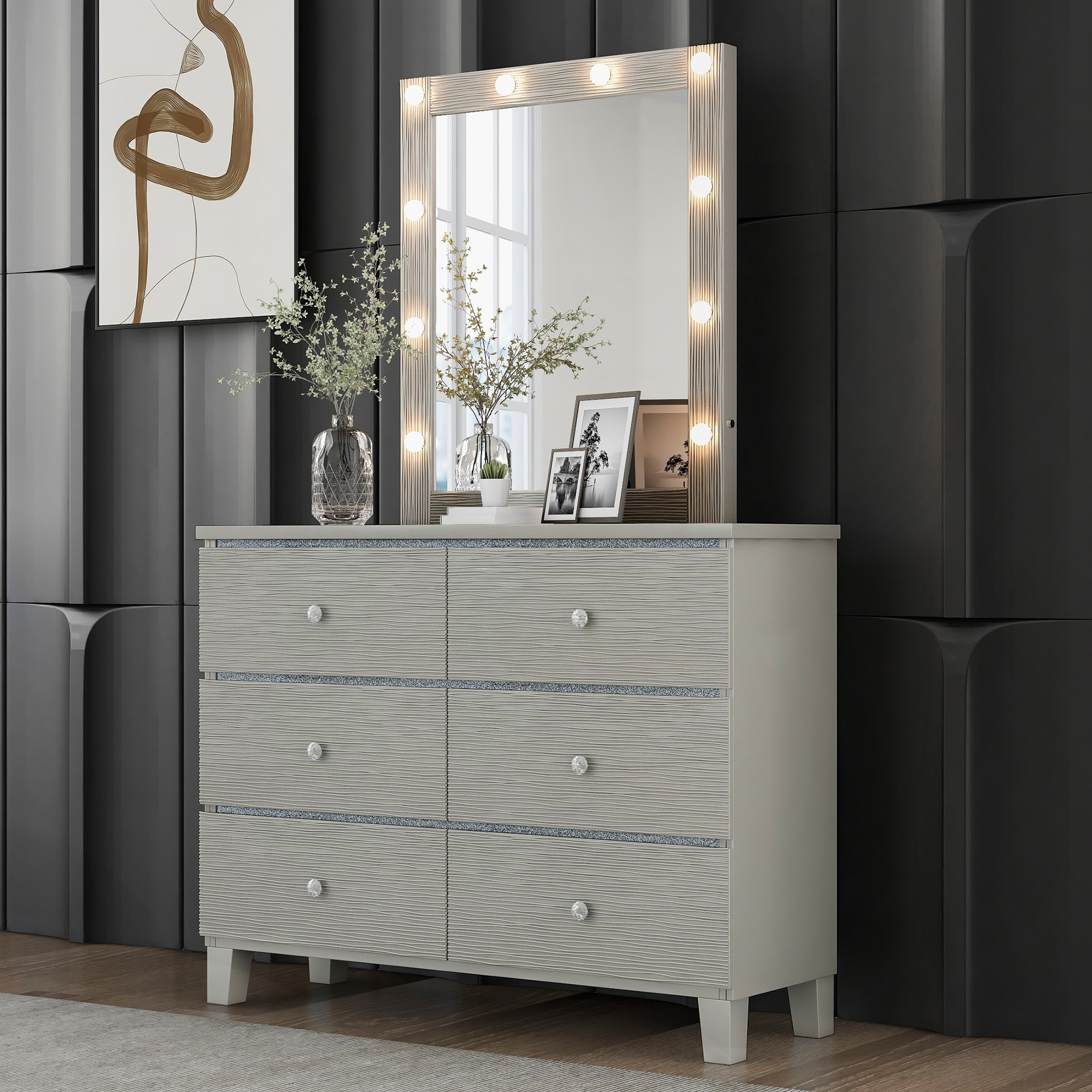Light gray hotsell dresser with mirror