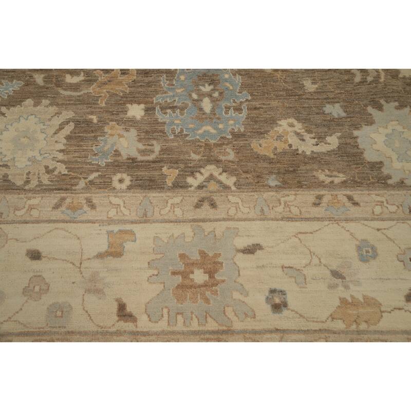 Hand Knotted Oriental 100% Wool Carpet Transitional All-Over Brown Oushak Area Rug - 9' 7'' X 8' 1''