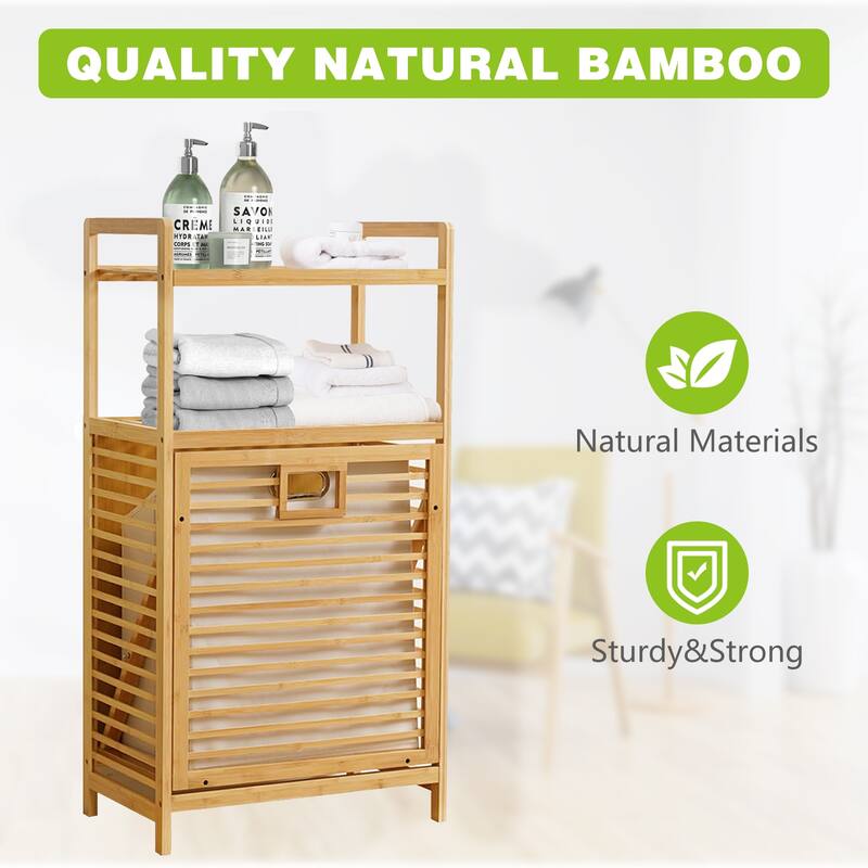 Laundry Hamper with 2-Tier Shelves & Tilt Out Basket, Laundry Baskets Organizer Hampers Bathroom Storage Shelf (2 Tier - Large)