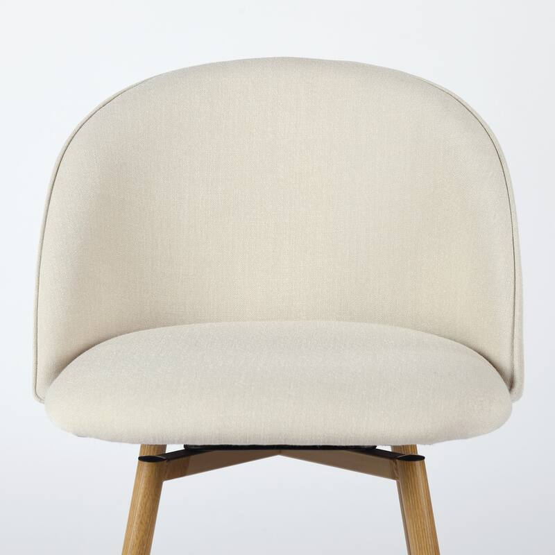 HomeRoots 27" Beige and Oak Fabric and Metal Low Back Counter Height Swivel Bar Chair