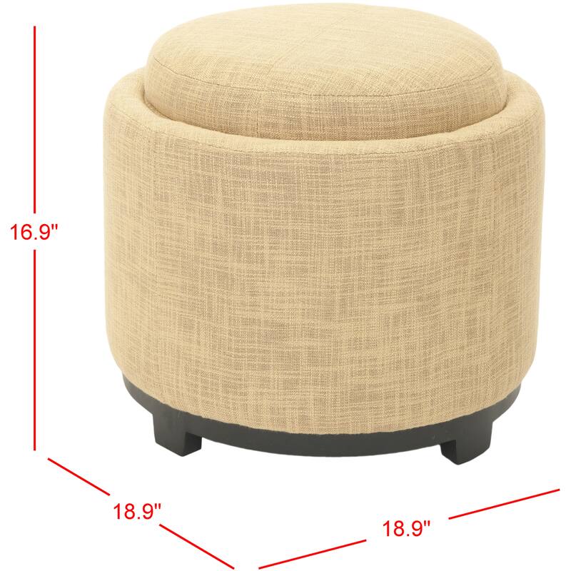 SAFAVIEH Gwenaele Brown Storage Bicast Leather Round Tray Ottoman