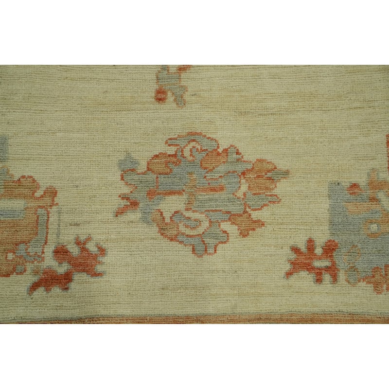 Vegetable Dye Wool Oushak Turkish Area Rug, Medallion Geometric Carpet - 9' 6'' X 8' 3''