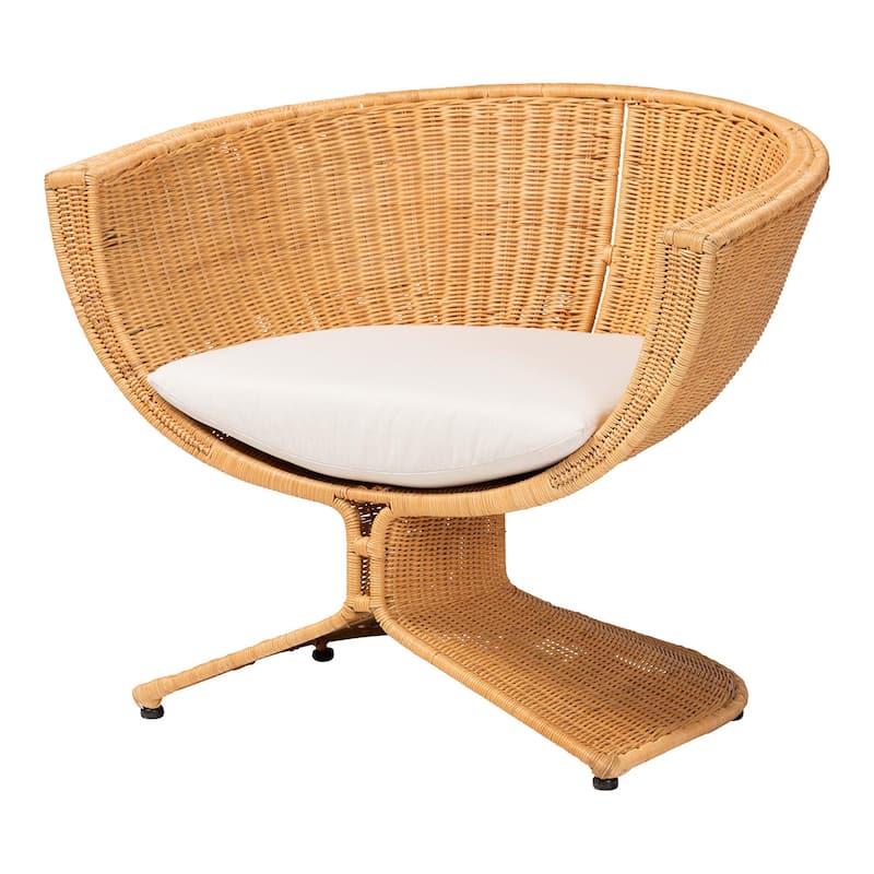 Reya Natural Rattan Lounge Chair - Handwoven Wicker Accent Seating with Pedestal Base for Modern Boho Spaces - Light Honey