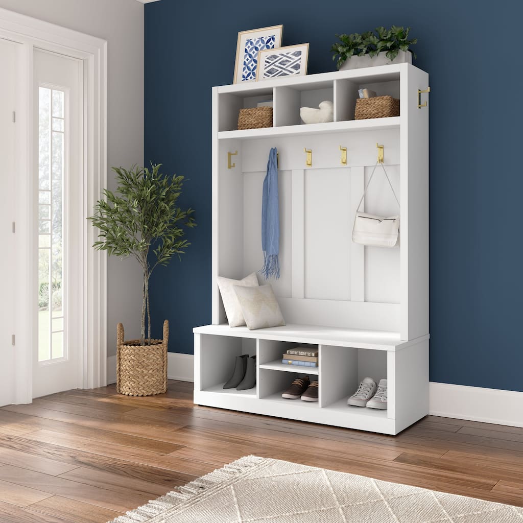 Hampton Heights 48W Hall Tree and Shoe Bench by Bush Furniture