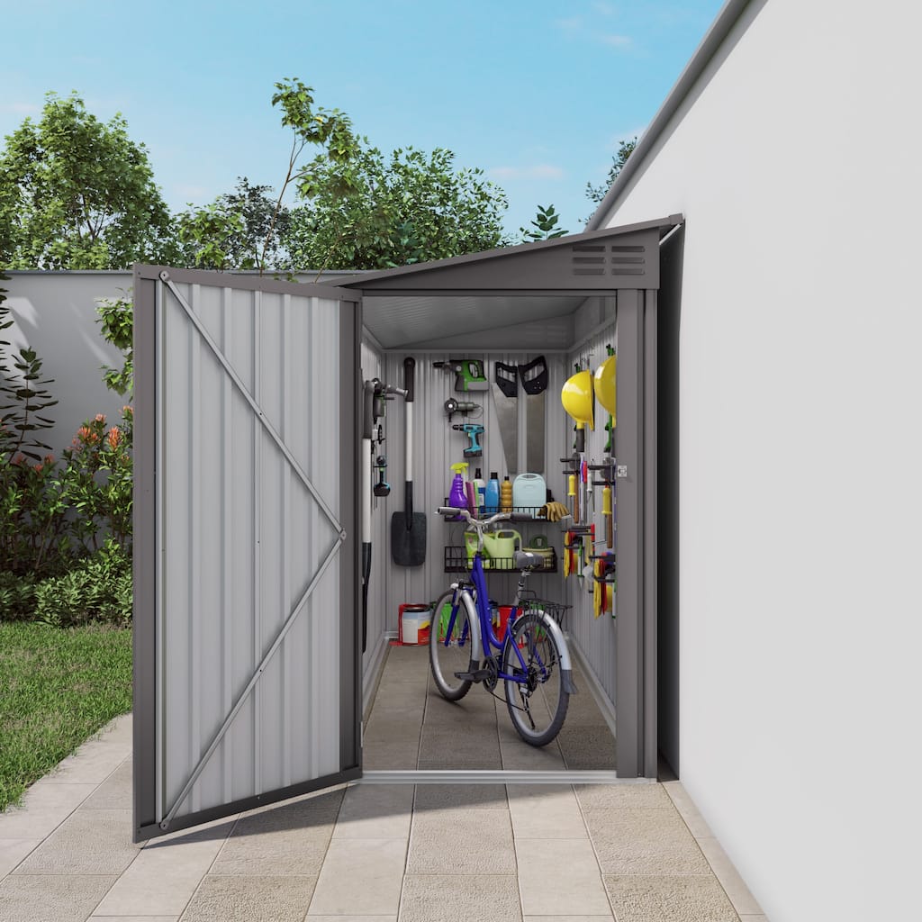 4x9 FT Lean to Shed with Windows,Outdoor Storage Shed Tool House with Sloping Roof with 2 Vents and 1 Side Open Door