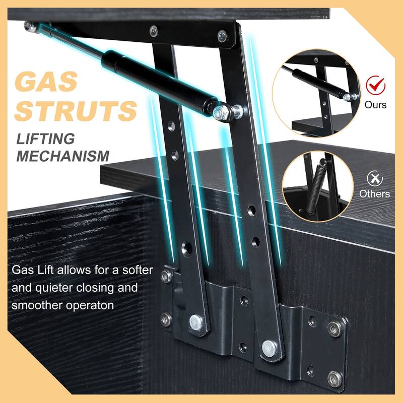 VECELO Modern Lift Top Coffee Table with Hidden Storage 2 Side Shelves Space-Saving Design for Living Room