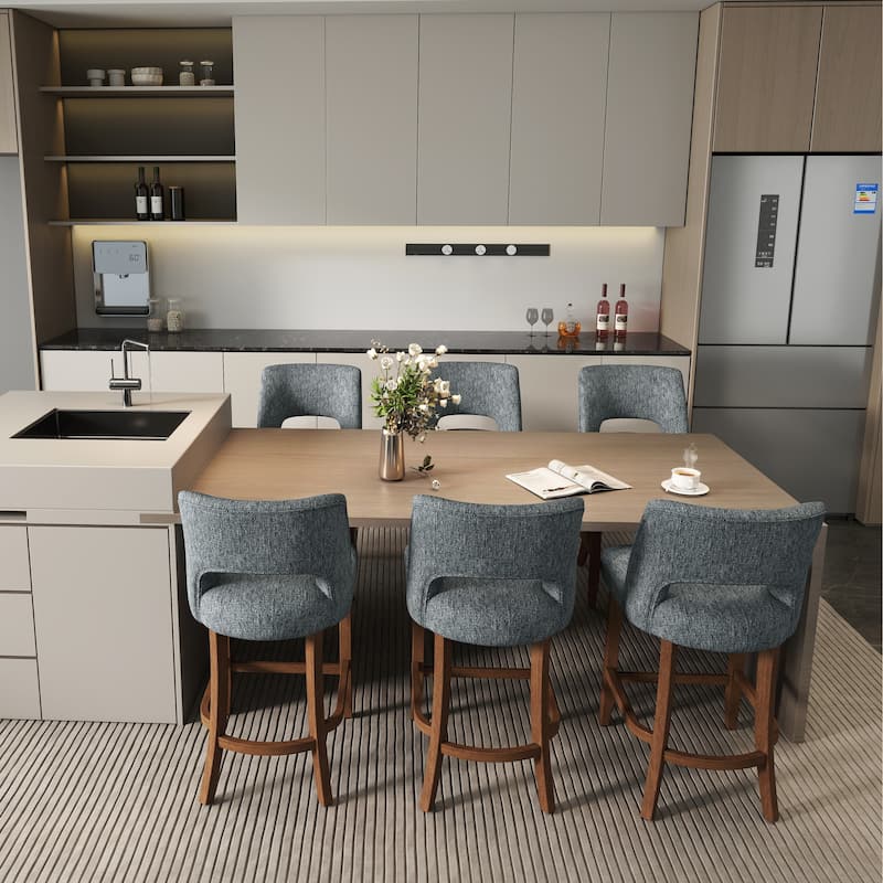 Set of 2/4/6,Upholstered Counter Height Bar Stools,Modern Counter Stools with Wood Legs for Kitchen Island Dining Room Bar